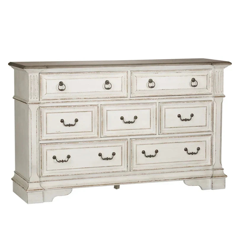 Commode et miroir The Gray Barn Abbey Park marron vieilli et blanc antique