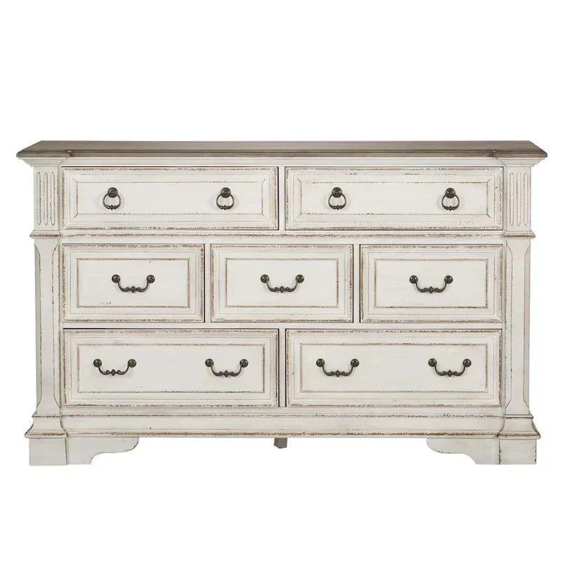 Commode et miroir The Gray Barn Abbey Park marron vieilli et blanc antique