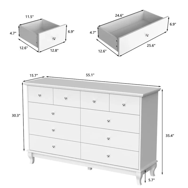 Commode laquée 55.1 po (140 cm) de largeur, coffre de rangement, commode de chambre à coucher