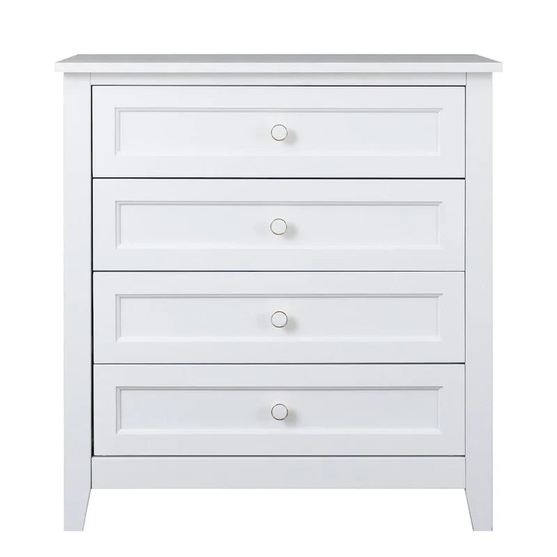 Commode à tiroirs en bois massif pulvérisé avec poignée ronde rétro, blanc