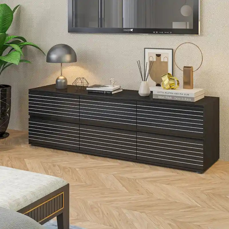 Commode polyvalente / Meuble TV 6 tiroirs - Noir et blanc