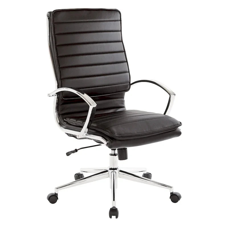 Fauteuil de direction professionnel à dossier haut en similicuir avec piètement chromé et accoudoirs amovibles