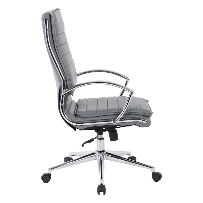 Fauteuil de direction professionnel à dossier haut en similicuir avec piètement chromé et accoudoirs amovibles