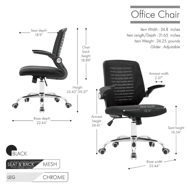 Chaise de bureau Porthos Home Hank, dossier en maille, siège réglable en hauteur