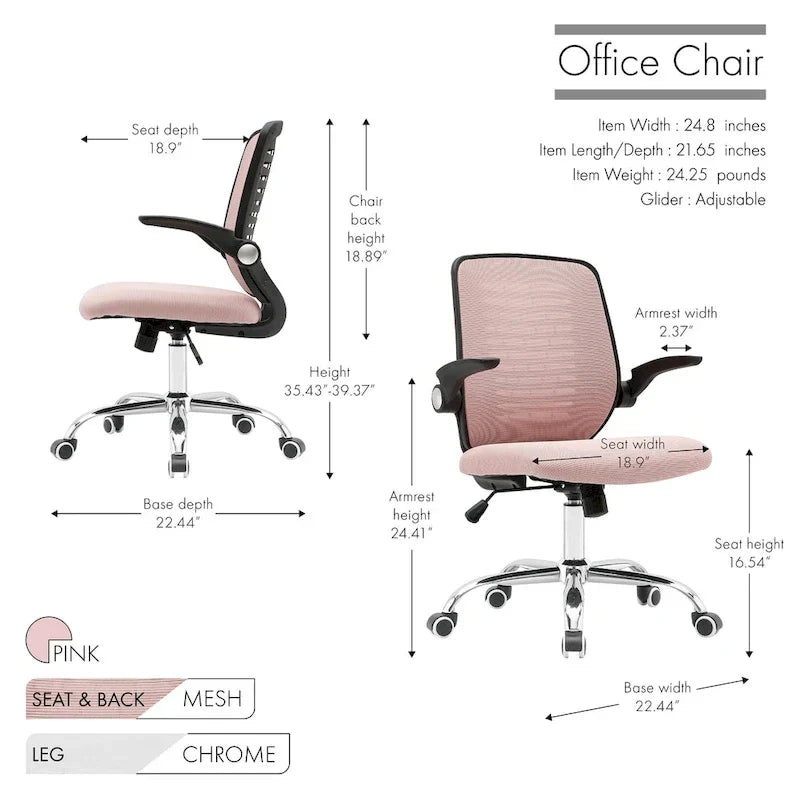 Chaise de bureau Porthos Home Hank, dossier en maille, siège réglable en hauteur