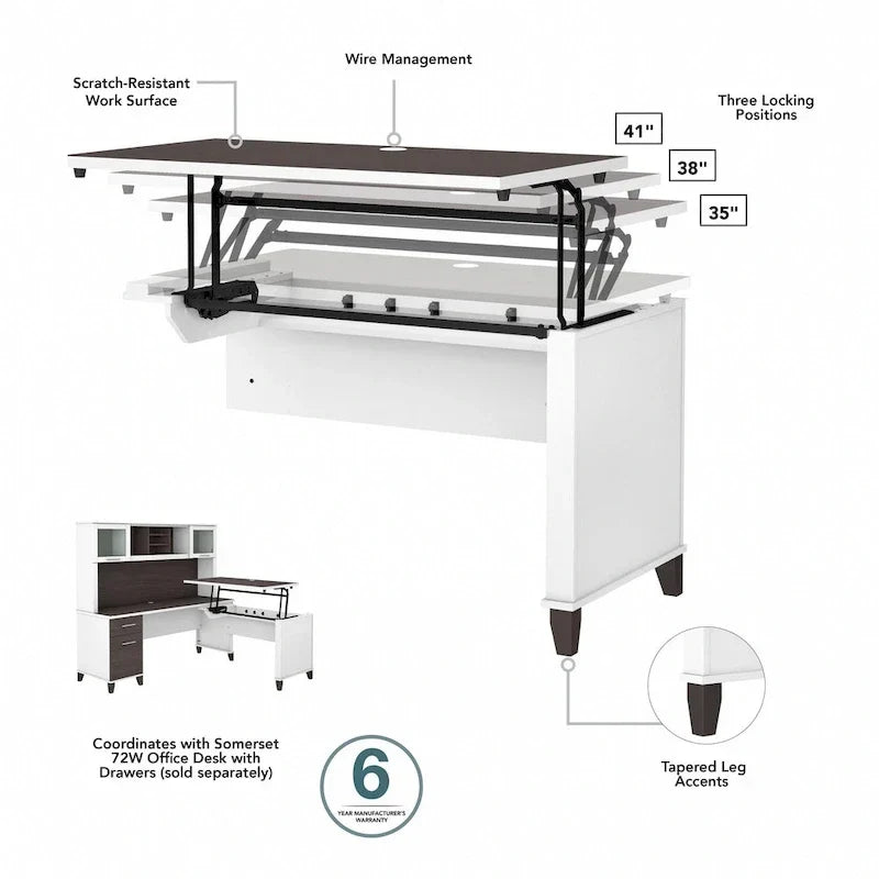 Rallonge de bureau Bush Furniture Somerset 42 po, 3 positions, assis-debout