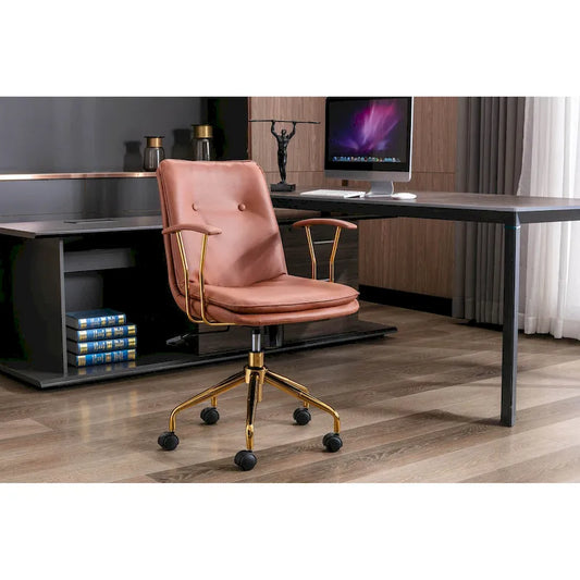 Porthos Home Tilly, chaise de bureau, cuir PU, piétement à roulettes en chrome doré