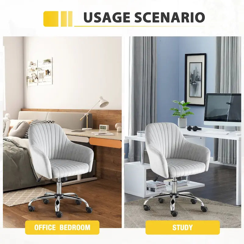 Chaise de bureau moderne en velours avec hauteur réglable et roulettes