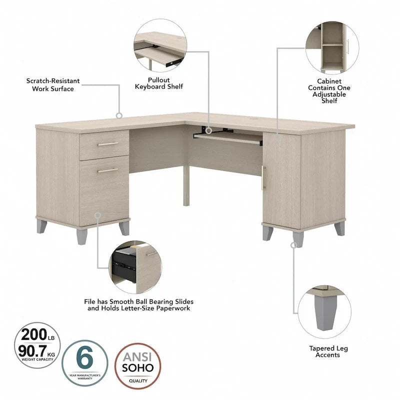 Bureau d'angle en L 60" Bush Furniture Somerset avec huche de rangement