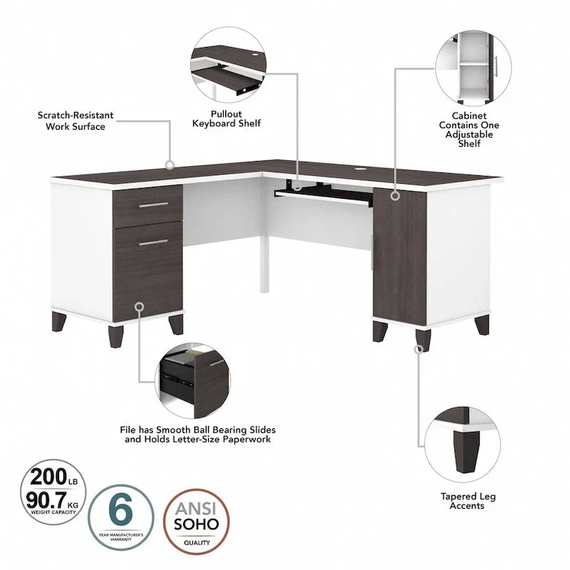 Bureau d'angle en L 60" Bush Furniture Somerset avec huche de rangement