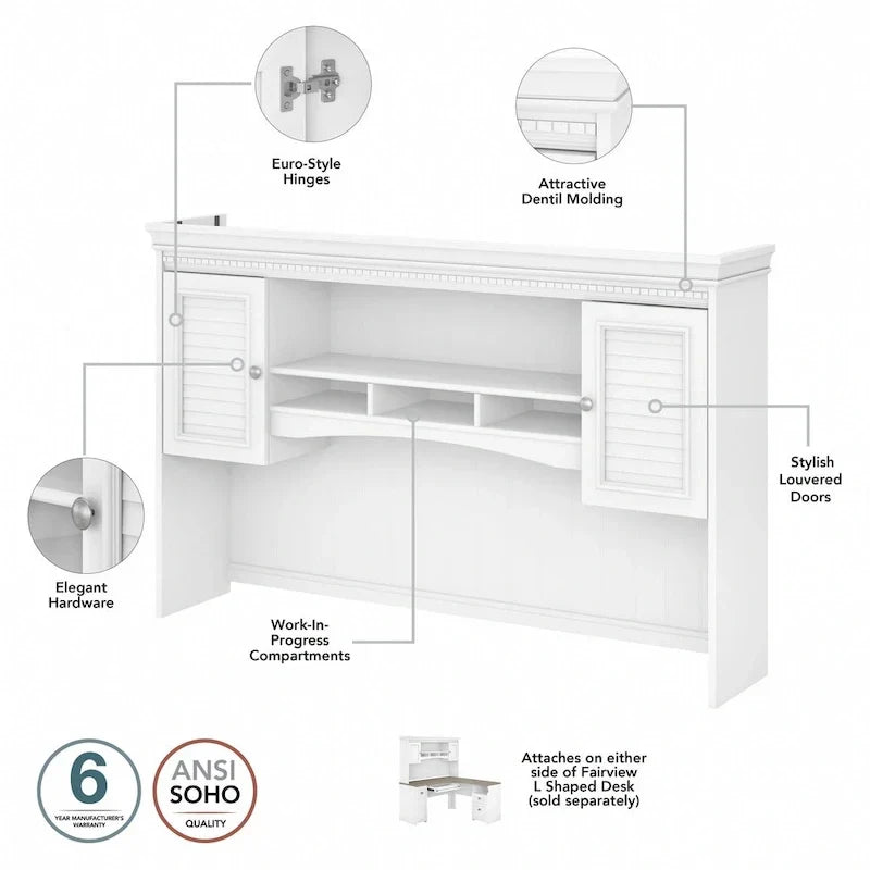 Bureau d'angle en L 60 W Fairview avec huche et bibliothèque de Bush Furniture