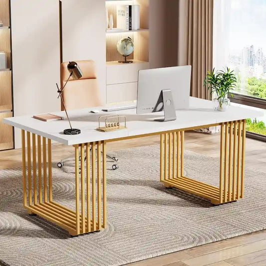 Bureau de direction moderne de 70,9 pouces avec pieds en métal doré