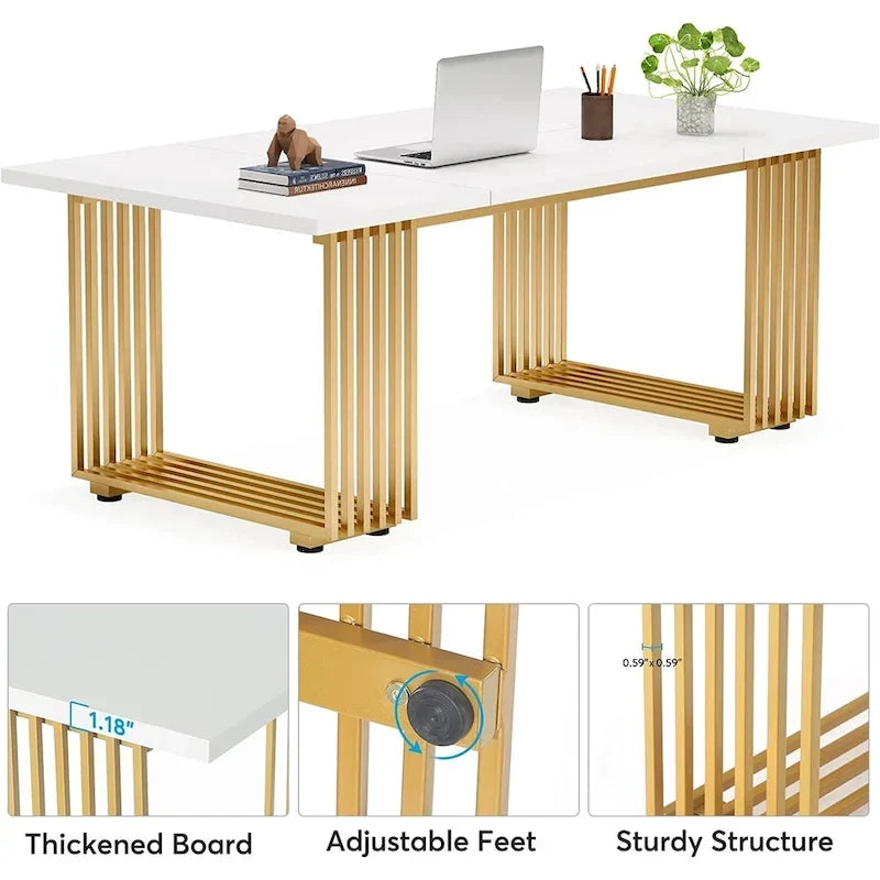 Bureau de direction moderne de 70,9 pouces avec pieds en métal doré