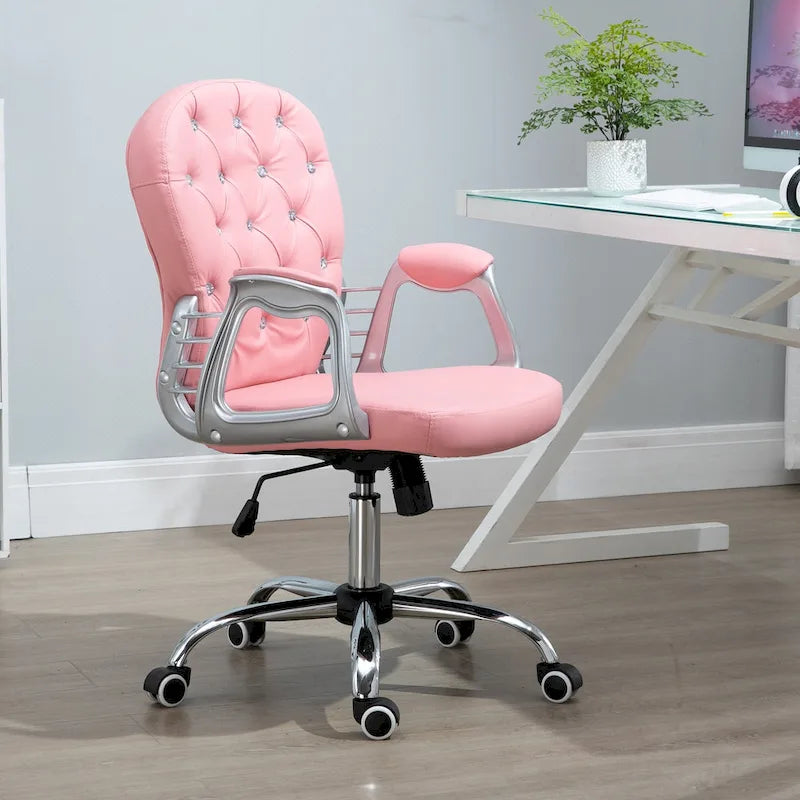 Vinsetto Chaise de Bureau en Faux Cuir, Dossier Matelassé, Roulettes Pivotantes, Chaise de Travail avec Accoudoirs Réglables en Hauteur