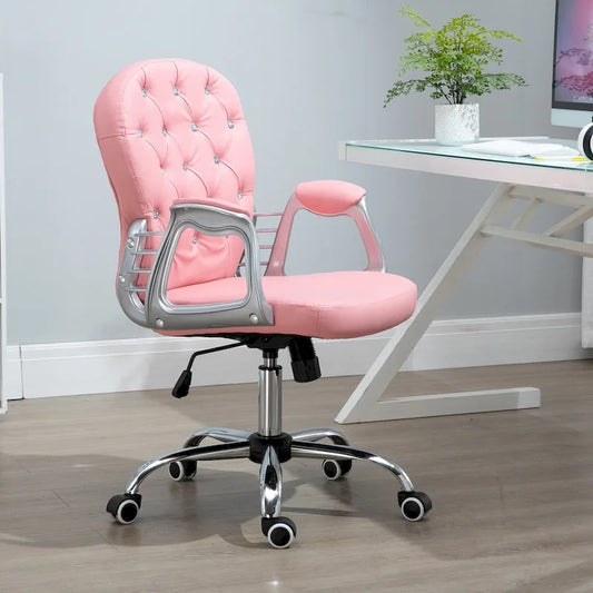 Vinsetto Chaise de Bureau en Faux Cuir, Dossier Matelassé, Roulettes Pivotantes, Chaise de Travail avec Accoudoirs Réglables en Hauteur