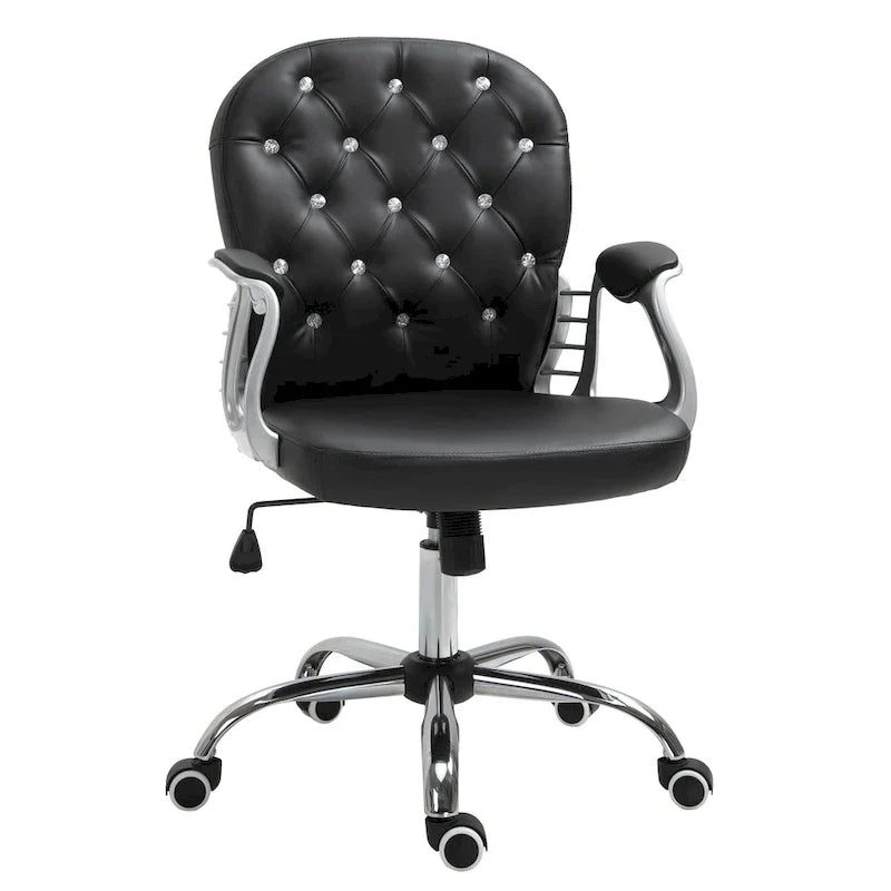 Vinsetto Chaise de Bureau en Faux Cuir, Dossier Matelassé, Roulettes Pivotantes, Chaise de Travail avec Accoudoirs Réglables en Hauteur