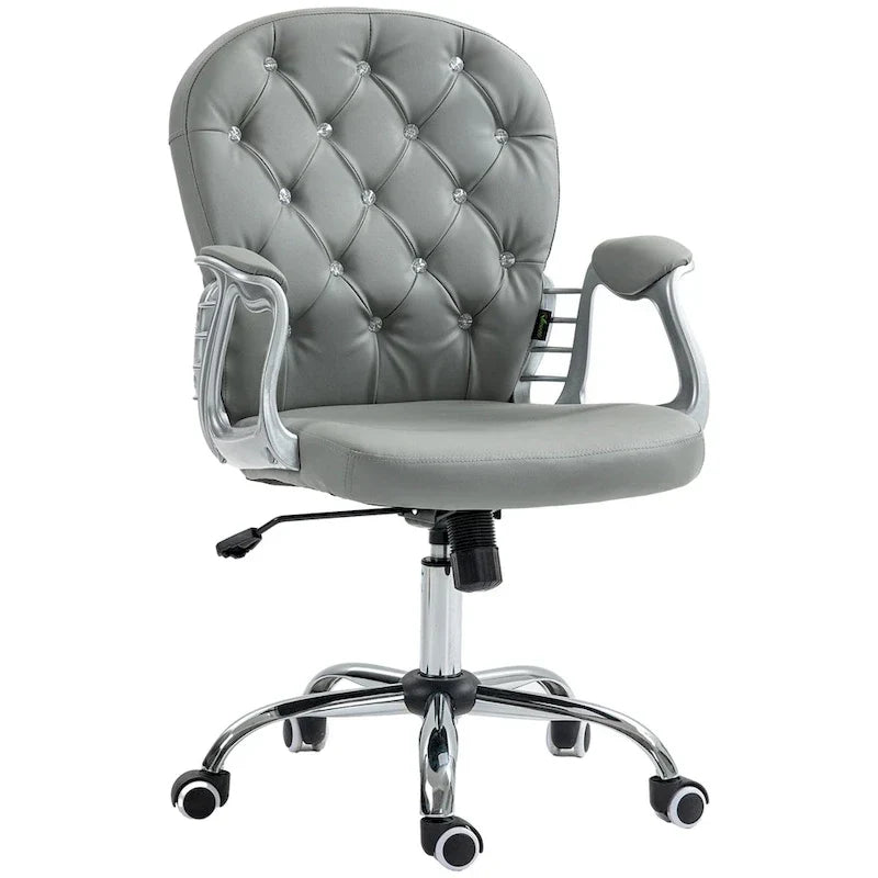 Vinsetto Chaise de Bureau en Faux Cuir, Dossier Matelassé, Roulettes Pivotantes, Chaise de Travail avec Accoudoirs Réglables en Hauteur