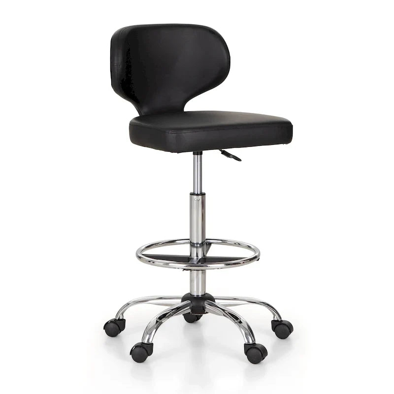 Tabouret roulant réglable pivotant en cuir synthétique pour chaise de bureau avec roulettes