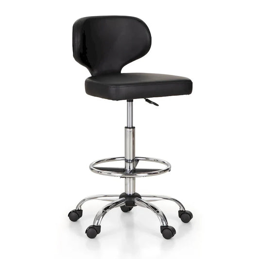 Tabouret roulant réglable pivotant en cuir synthétique pour chaise de bureau avec roulettes