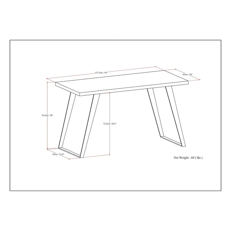 WYNDENHALL Mitchell Bureau plat moderne industriel de 137 cm de large en BOIS D'ACACIA MASSIF