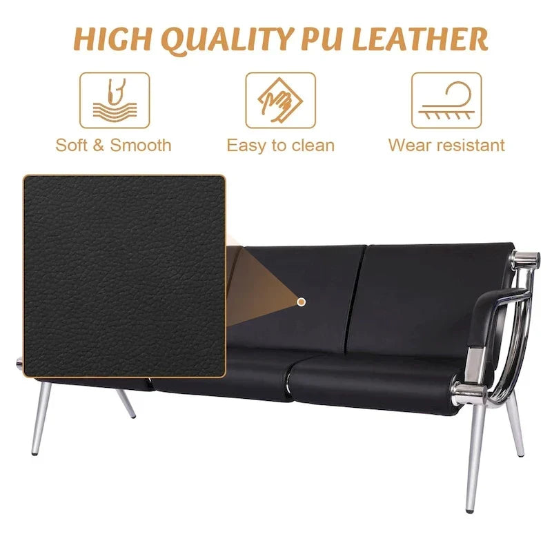 Kinbor - Chaise d'attente 3 places, Banc de réception en cuir PU pour aéroport, Chaise visiteur pour banque, salon, bureau, hôpital