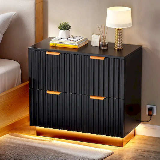 Moasis Meuble de Classement à 2 Tiroirs avec Éclairage LED Meuble de Rangement Latéral pour Bureau à Domicile