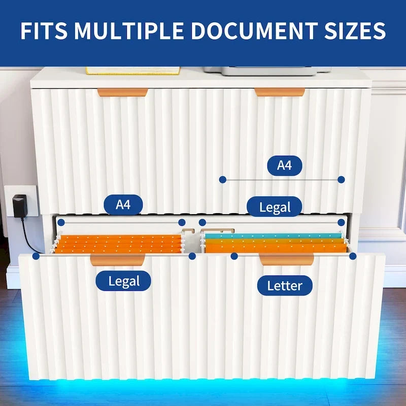 Moasis Meuble de Classement à 2 Tiroirs avec Éclairage LED Meuble de Rangement Latéral pour Bureau à Domicile