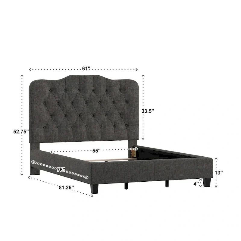 Lit Ginny de style classique en forme de dos-d'âne avec matelassage capitonné en losanges et diamants, par iNSPIRE Q