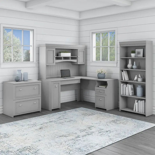 Bureau 60W Fairview avec huche, armoire et bibliothèque de Bush Furniture