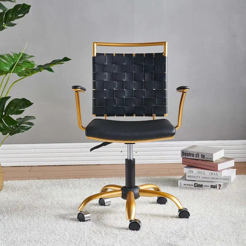 Chaise de bureau pivotante à dossier mi-haut en cuir doré LUXMOD pour ordinateur