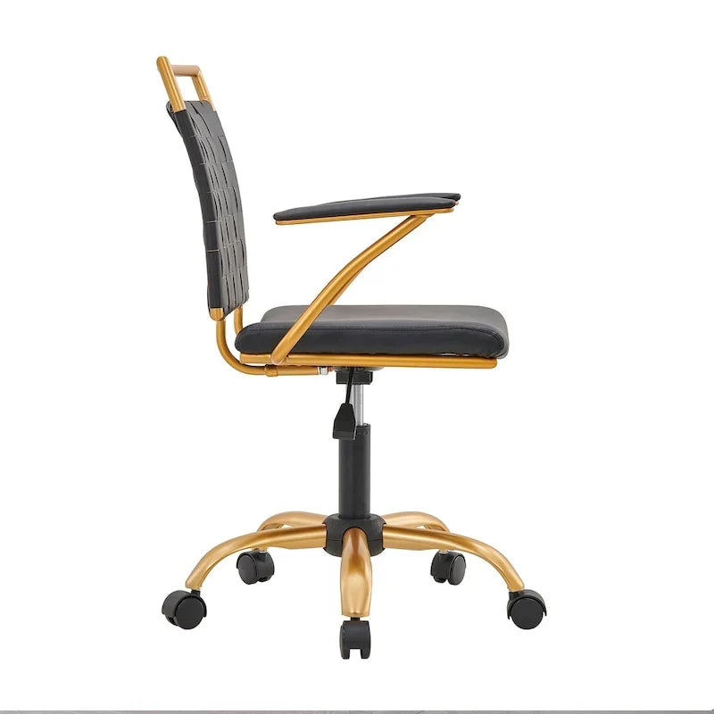 Chaise de bureau pivotante à dossier mi-haut en cuir doré LUXMOD pour ordinateur