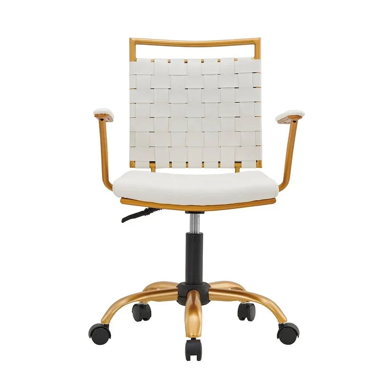 Chaise de bureau pivotante à dossier mi-haut en cuir doré LUXMOD pour ordinateur