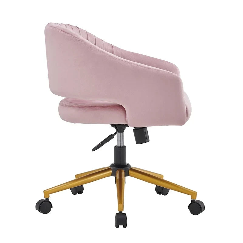 Chaise de bureau moderne dorée en velours pivotante et réglable en hauteur