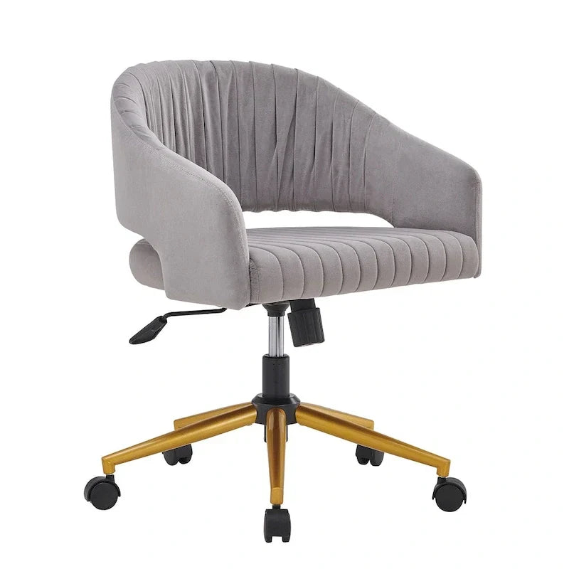 Chaise de bureau moderne dorée en velours pivotante et réglable en hauteur