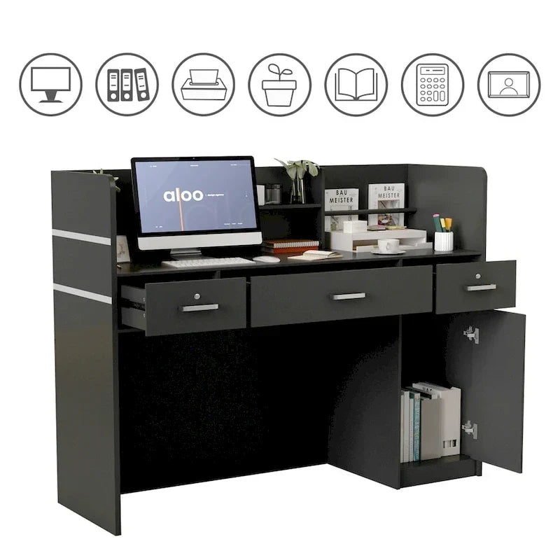 Table de réception à 3 tiroirs, bureau d'accueil, bureau d'ordinateur, bureau de travail