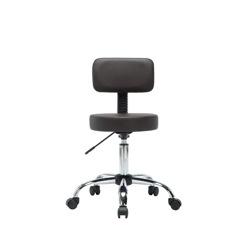 Tabouret de travail roulant réglable avec siège en similicuir et repose-pieds pliable, tabouret polyvalent pour bureau à domicile, coiffeuse,