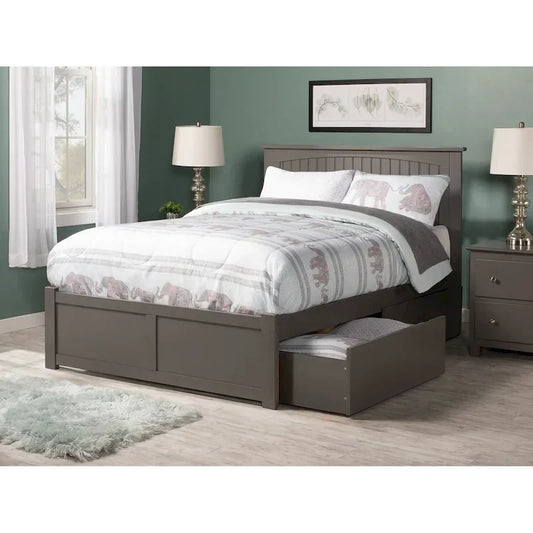 Lit plateforme complet Nantucket avec pied de lit et 2 tiroirs de rangement gris