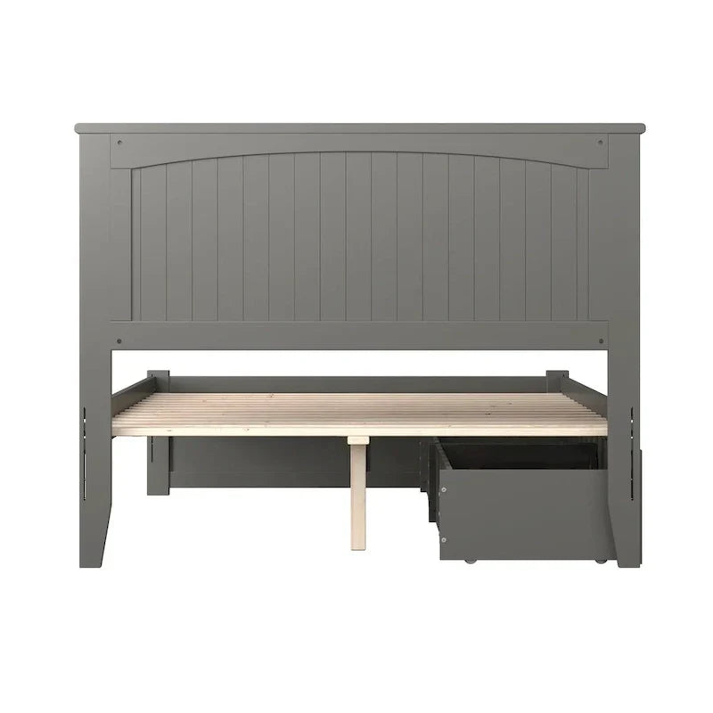 Lit plateforme complet Nantucket avec pied de lit et 2 tiroirs de rangement gris