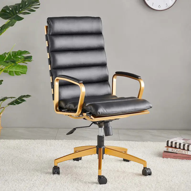 Chaise de bureau LUXMOD en similicuir avec cadre doré, réglable et pivotante