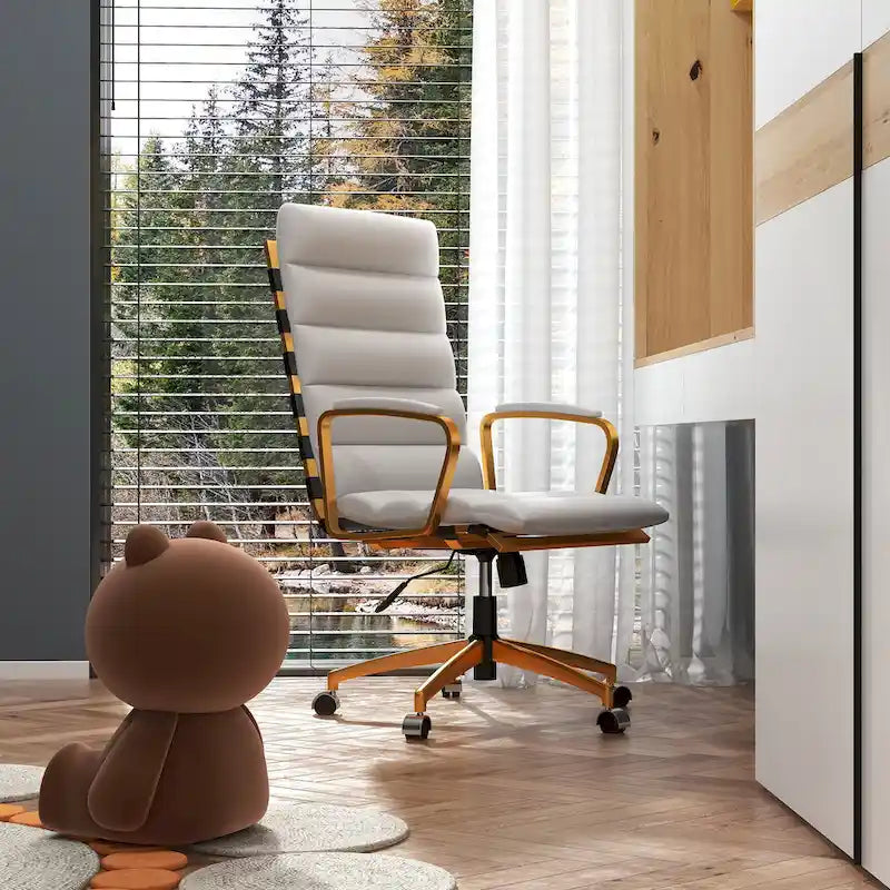 Chaise de bureau LUXMOD en similicuir avec cadre doré, réglable et pivotante
