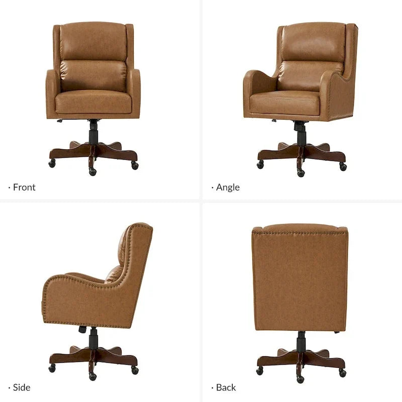 Fauteuil de bureau pivotant Pete en similicuir à hauteur réglable avec mécanisme d'inclinaison par HULALA HOME