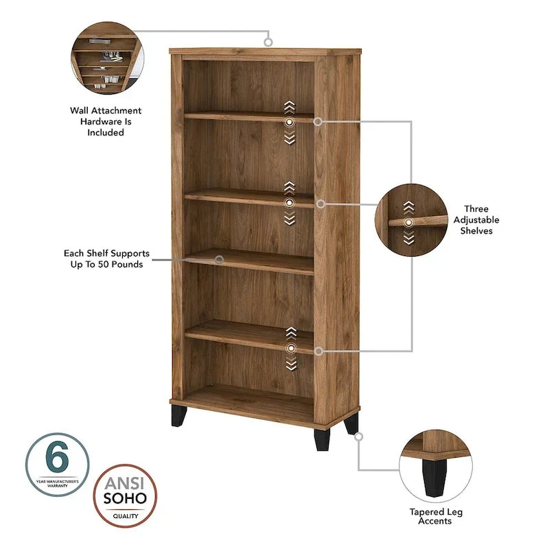 Bureau de 60W Somerset avec armoire et bibliothèque à 5 étagères