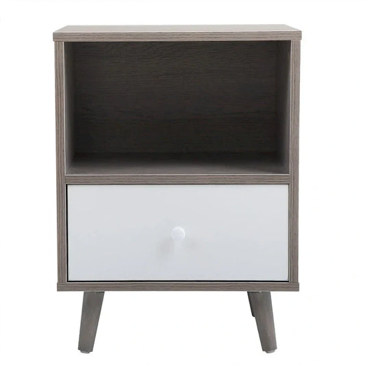 Table de chevet en bois avec tiroir et compartiment de rangement ouvert, lot de 2, Gris