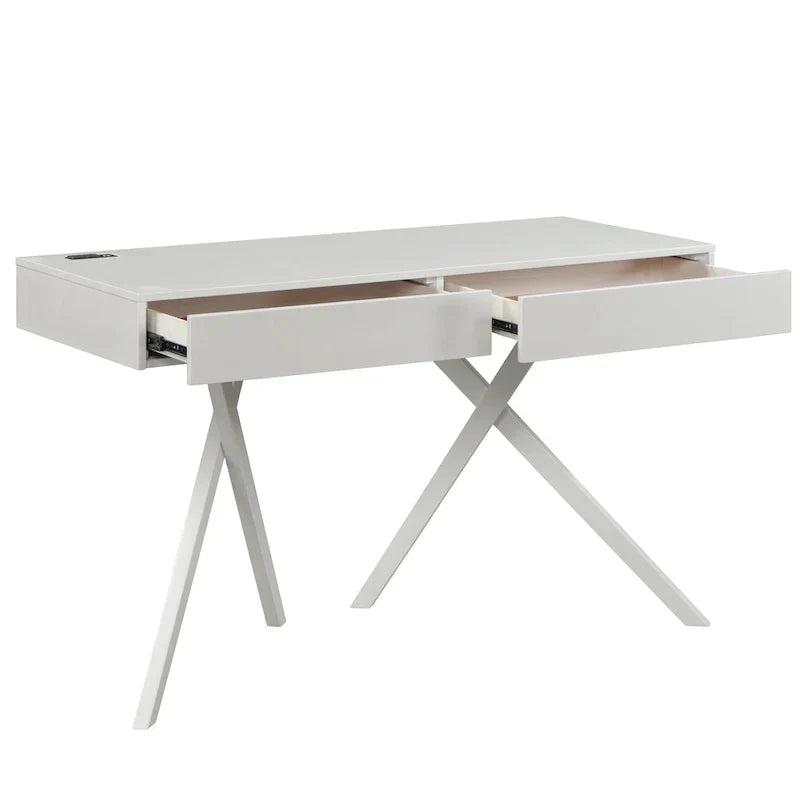 Bureau Foli Transitional de 47 po en bois avec 2 tiroirs, ports USB et prises électriques par Furniture of America