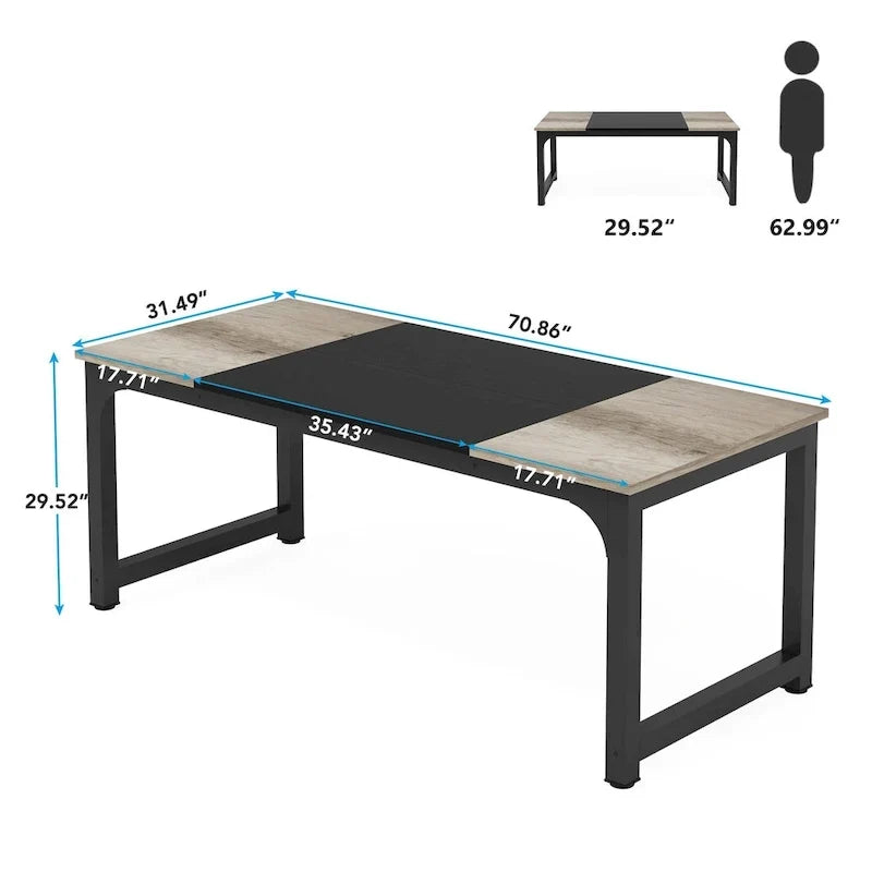 Table de conférence 70,86 pouces, table de réunion avec cadre métallique stable - 70,86L x 31L x 29H