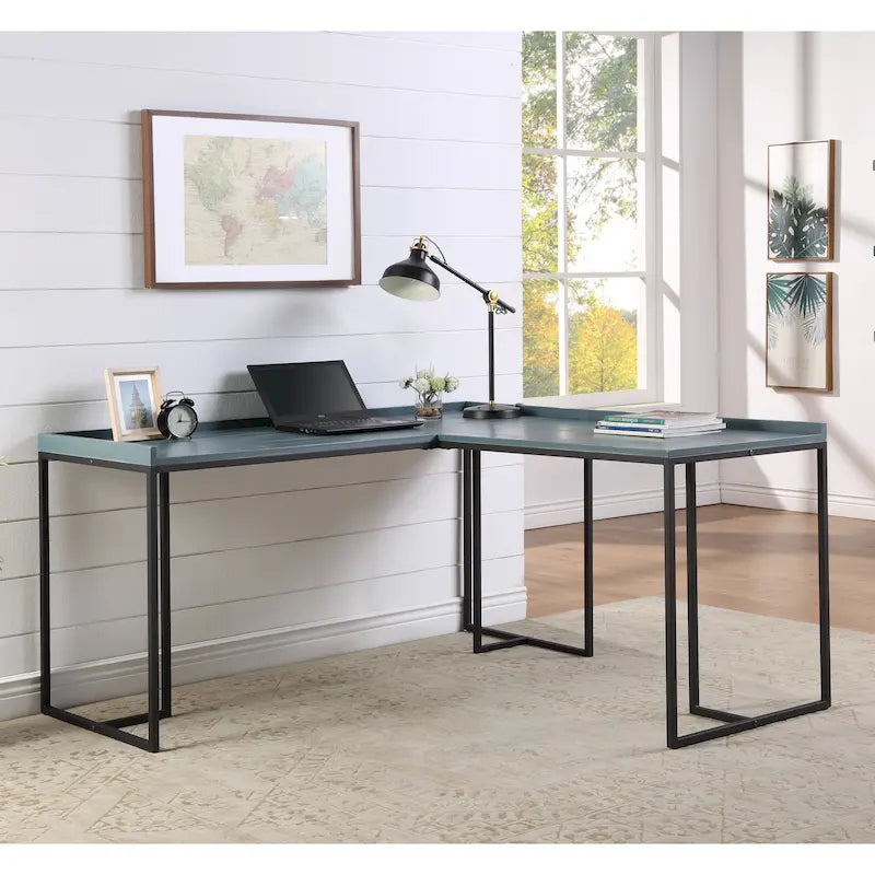 Bureau d'ordinateur en L en métal de 59 pouces Magnus Industrial avec USB par Furniture of America
