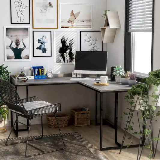 Bureau d'ordinateur en L en métal de 59 pouces Magnus Industrial avec USB par Furniture of America