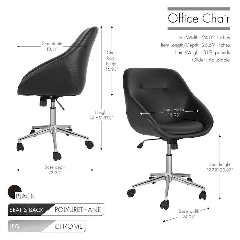 Chaise de bureau pivotante Porthos Home Hayes, piètement chromé, cuir PU