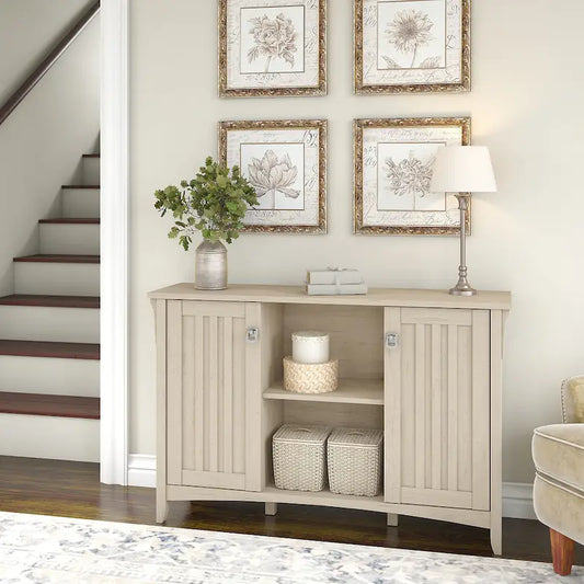 Meuble de rangement blanc antique avec portes - 46.22L x 12.76W x 29.96H - 46.22L x 12.76W x 29.96H
