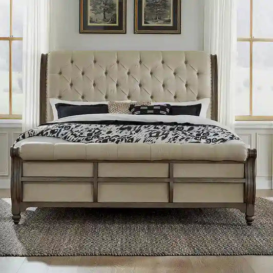 Lit traîneau king Americana Farmhouse, taupe poudré